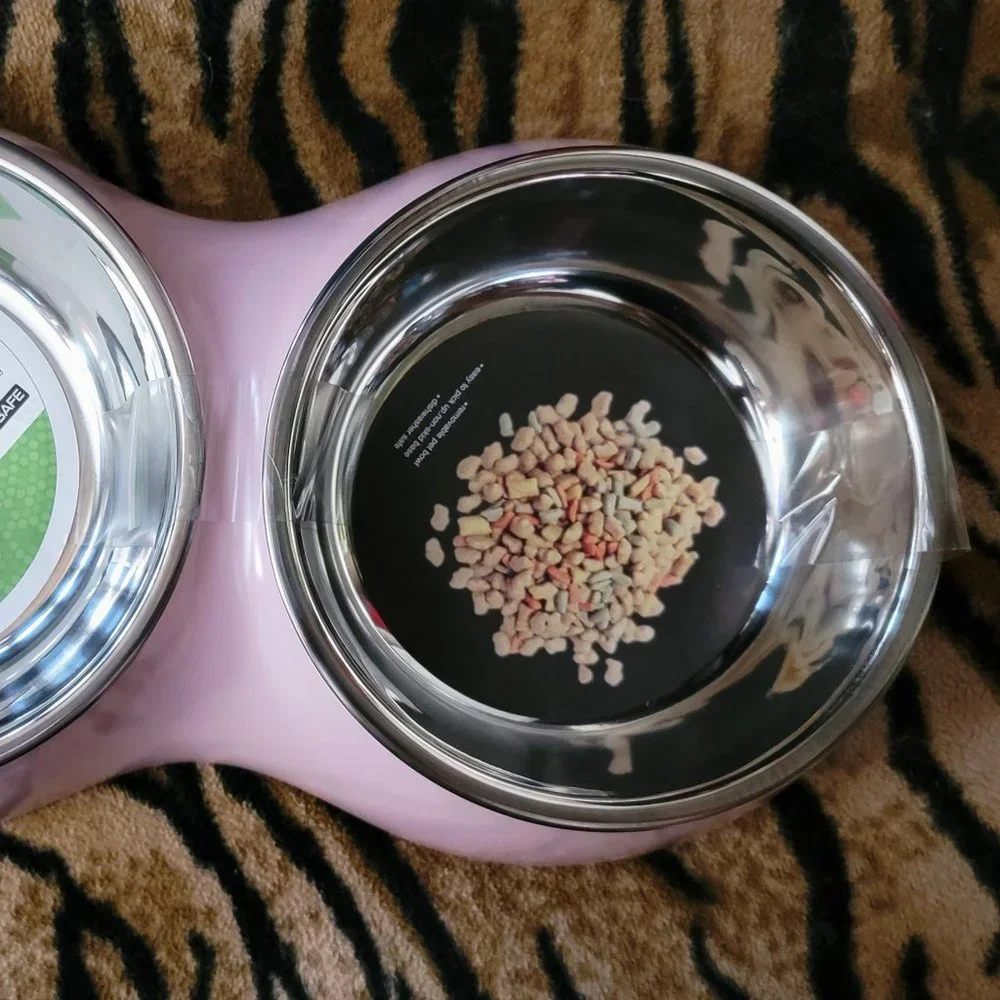 Pet Bowl Set Stainless Dishwasher Safe Pink Dog or Cat size med 14.5 fl oz.